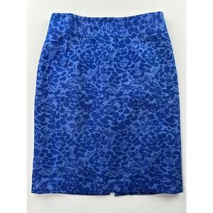 Ann Taylor Loft Jacquard Floral Pencil Skirt Vivid Blue Straight Sz 4 Textured